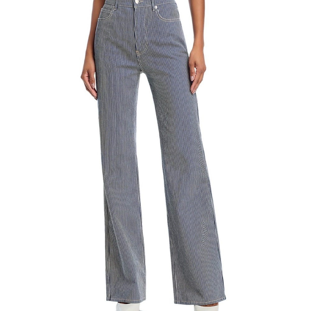 Veronica Beard Colbie High Rise Wide Leg Striped Blue Jeans